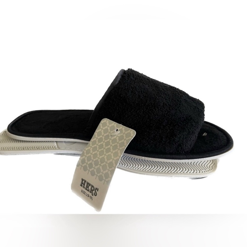 Her’s Black Open Toe House Slipper Large 9-10 NWT